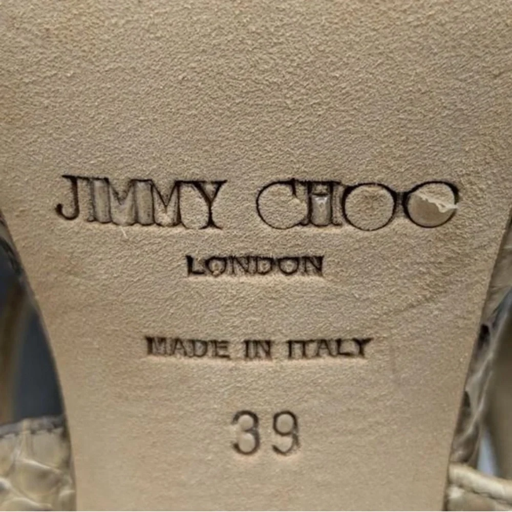 Jimmy Choo, 8.5 (EU 39) Snake Embossed Leather Strappy Heels, w/ COA - Picture 10 of 15